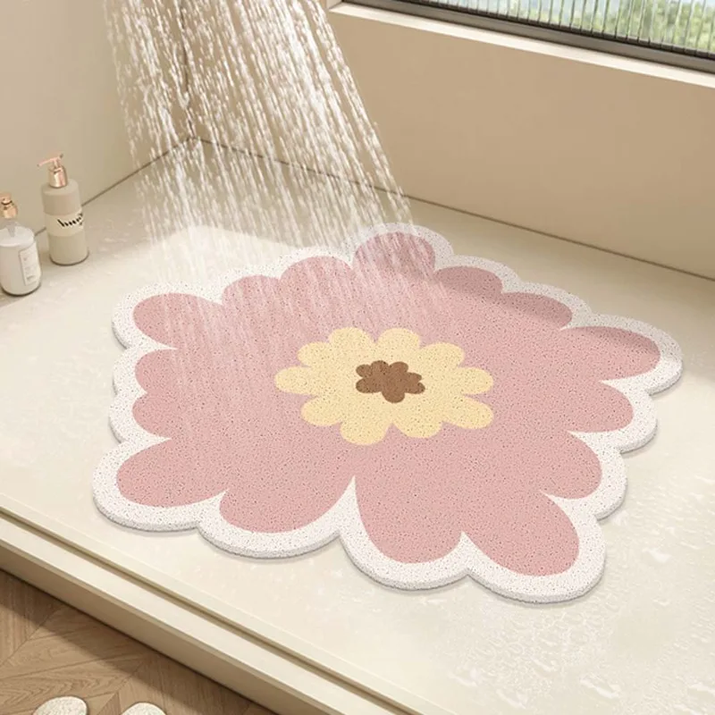 

Bathroom Non-slip Floor Mat Cute Flower Pattern PVC Hollow Silk Ring Foot Pad Quick Drying and Easy To Clean Shower Mat
