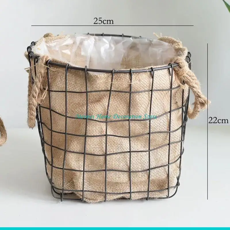

H7BF прочная льняная корзина для растений, современный тканый контейнер для хранения цветочного горшка, органайзер для комнатных