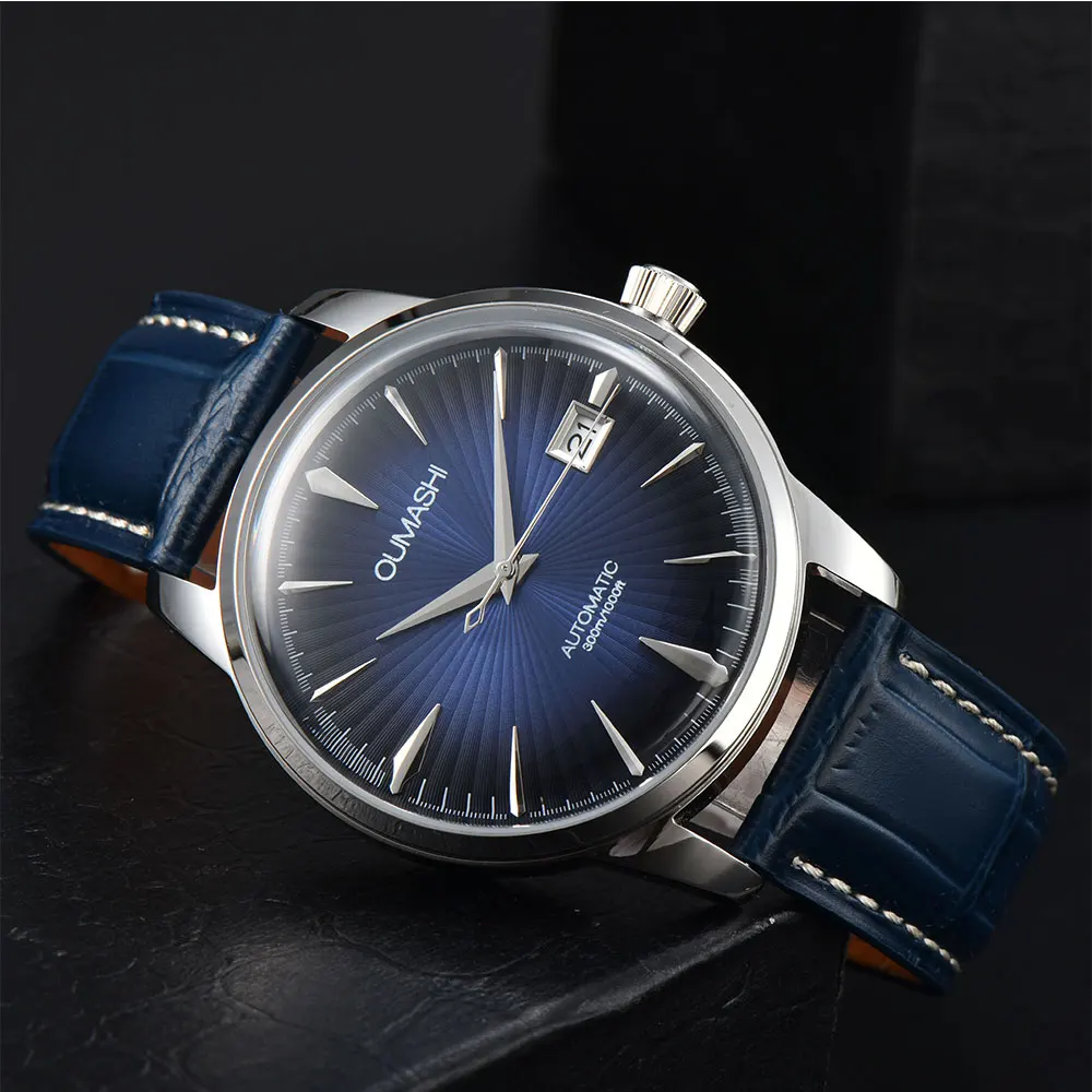 40MM NH35 Automatikuhr mit Doppelkuppelglas, Edelstahlgehäuse und Lederarmband für Herren