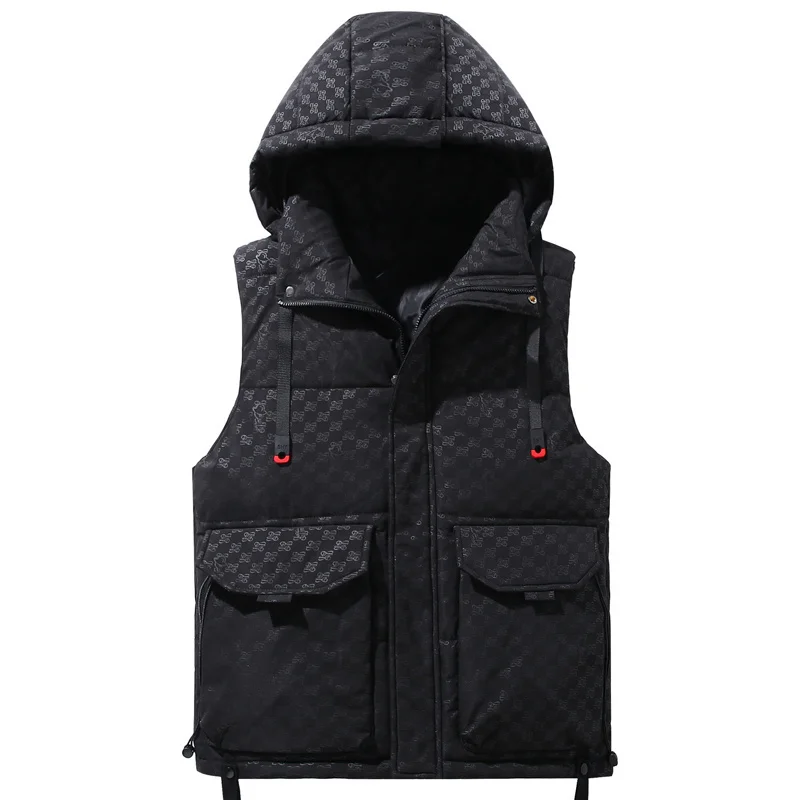 Plus Size L-8XL Padded Vest for Men 2023 New Thick Warm Sleeveless Jackets Hooded Black Waistcoat Men's Cold Coat Winter