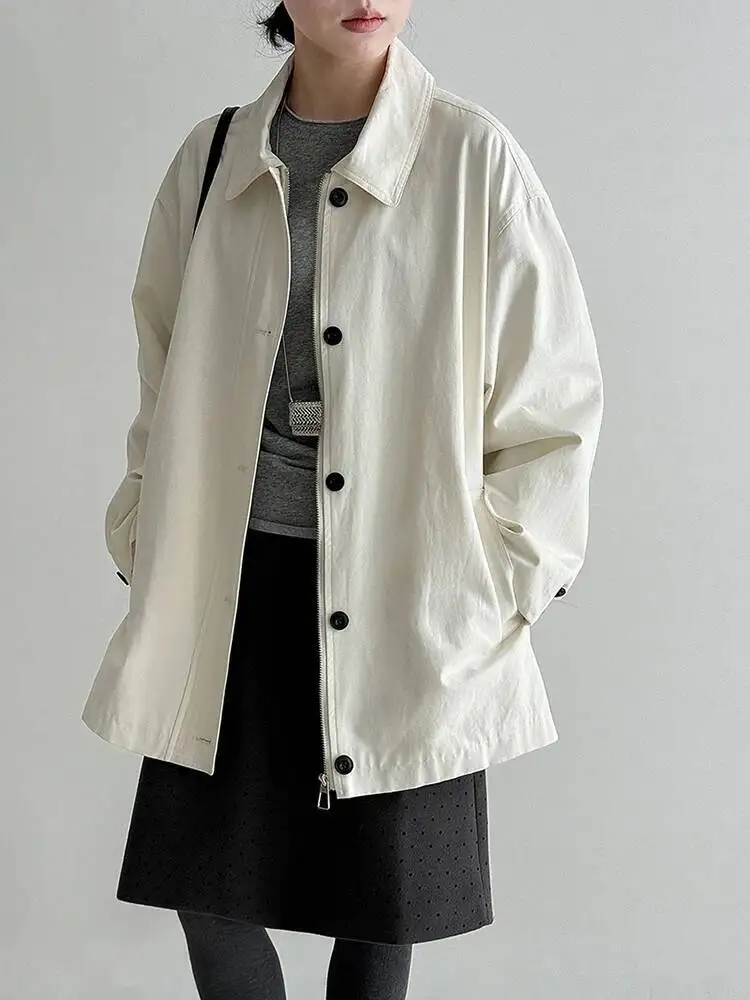 

Женский бежевый повседневный плащ с карманами большого размера, новая ветровка с лацканами и длинными рукавами, модная весна-осень