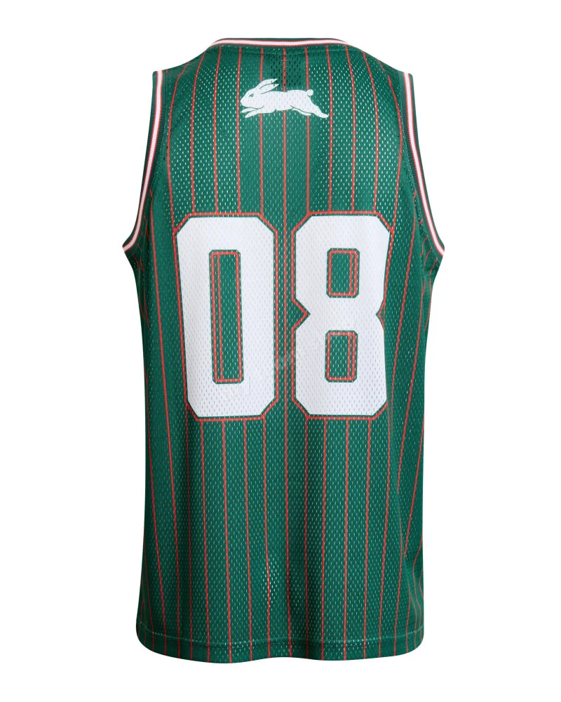 Männer Frauen Kinder NRL Rabbitohs 08 # Retro Basketball-Tanktop Grün Ärmelloses Trikot Vintage Nadelstreifen Trainings-Fan-Sport-Tanktop – Detail 4