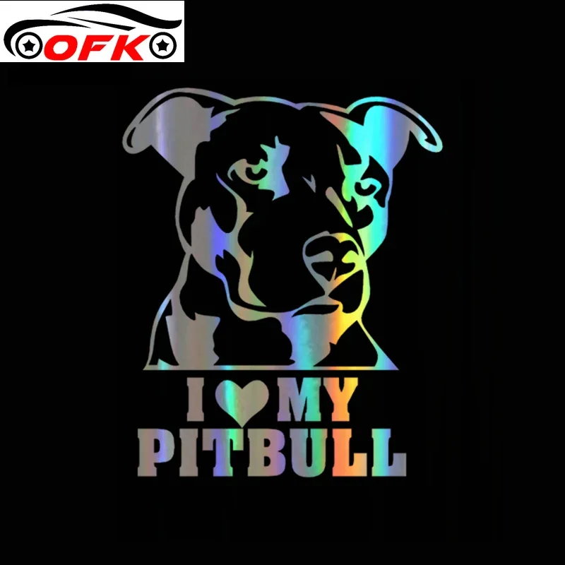 

I LOVE MY PITBULL Funny Car Decal Reflective Laser Vinyl Car Sticker 3D Car Styling Black Silver 11.5CM*9.4CM