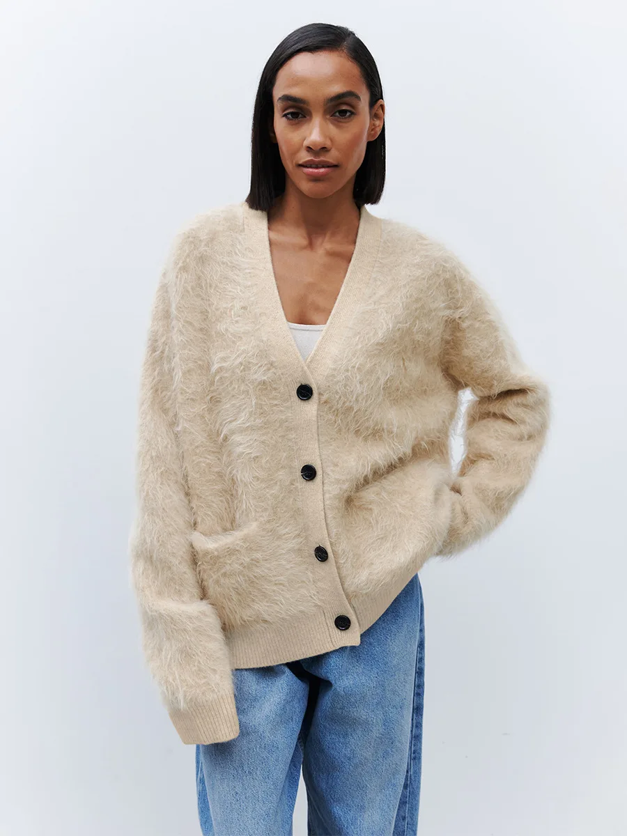 

Blubelle Women's Autumn Winter New Faux Mink Fur Cardigan Oversized Loose Fit Soft Knit Button Up Trendy Fashion Sweaters