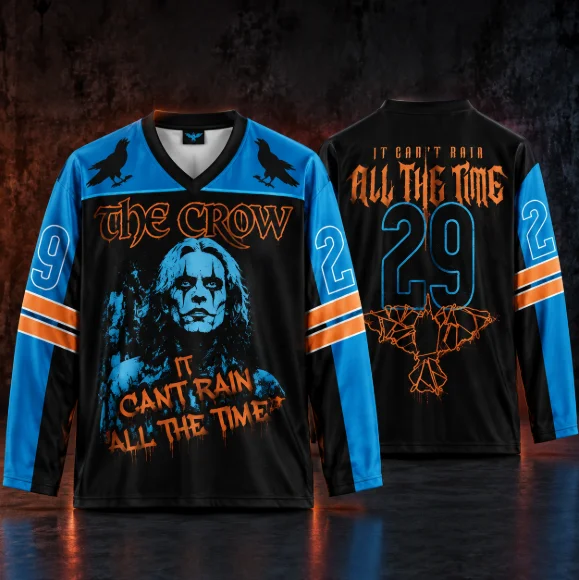 The Crow It Can't Rain All The Time Hockey Jersey Men Women Long Sleeve Gothic Movie Fan Uniform Unisex Streetwear Tops