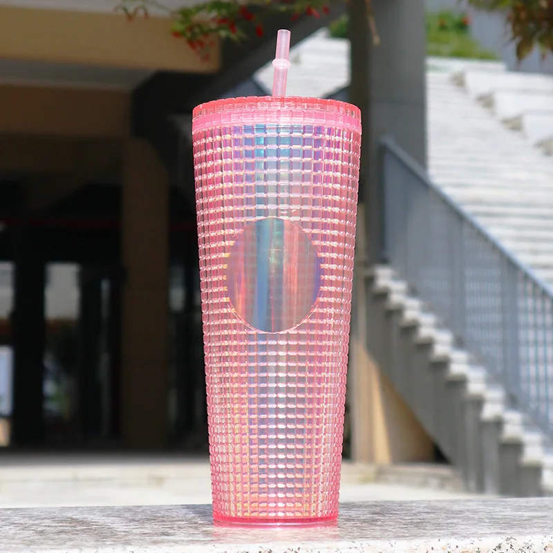 Double Wall Plastic Corn Tumbler, Straw Tumbler with Straw, No Starbks Logo, Coffee Cup, DIY, 700ml, 710ml, 22oz, 24oz, New