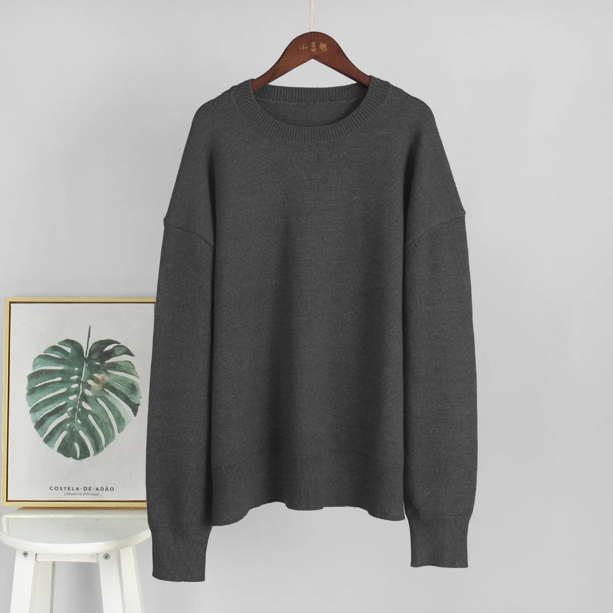 Women's O-Neck Oversized Sweater Autumn Winter Thick Warm Loose Simple Solid Color Knitted Pullover Casual Jumper Top