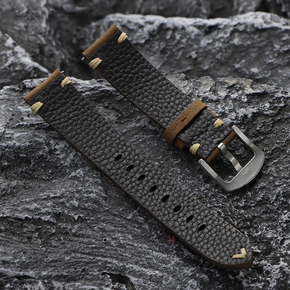Handmade Genuine Leather Watchband Old Brown Black 20 22MM Soft Men's Vintage Cowhide Leather Bracelet Watch Accessories