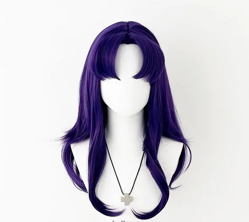 Peluca de Cosplay de Anime Katsuragi púrpura para mujer, lindo cabello largo, pelucas de Cosplay Katsuragi, disfraz Misato, gorra de peluca