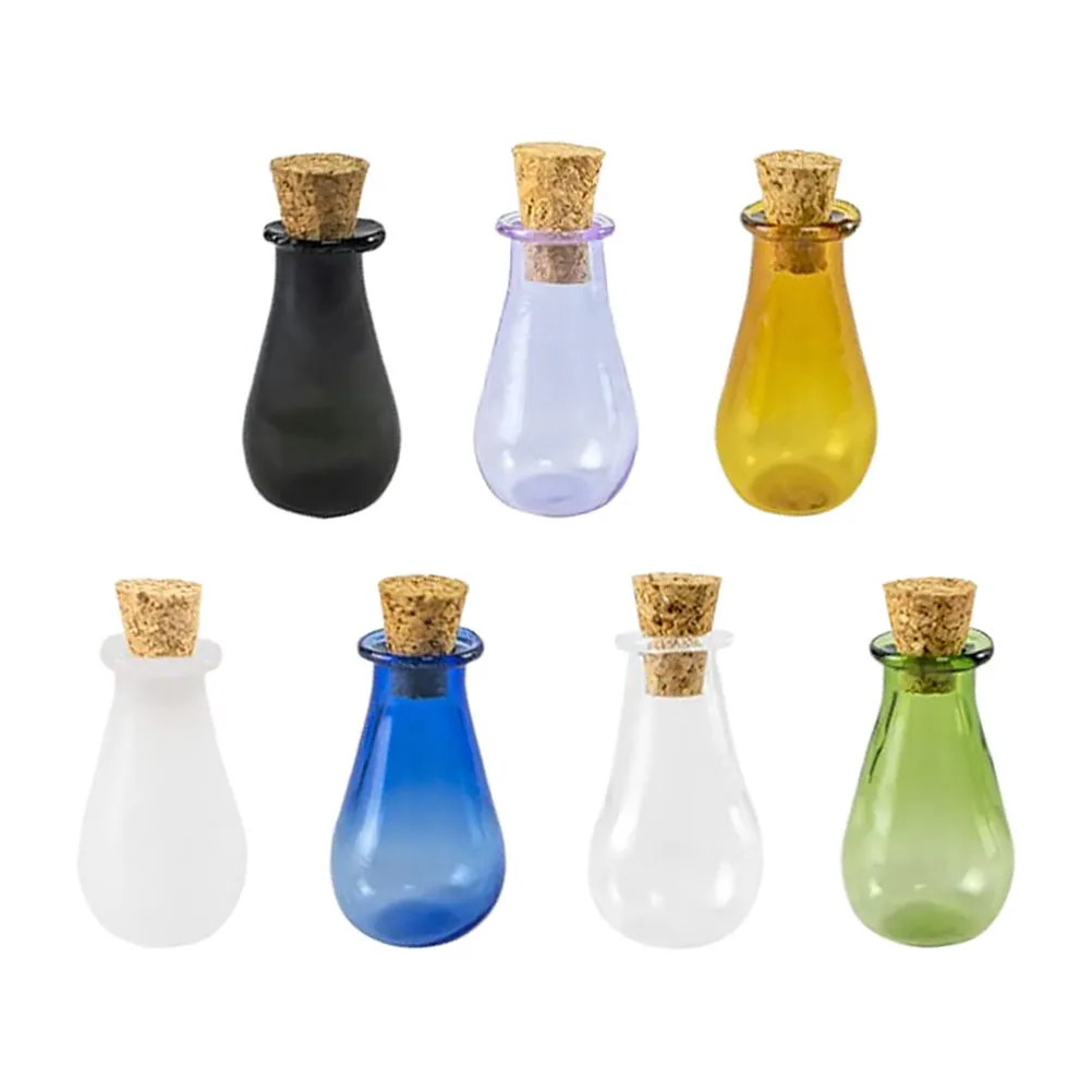 

7 Pcs Colored Glass Bottles Wooden Material Small Size Light Weight DIY Decorations Weddings Gardens Home Storage Jar