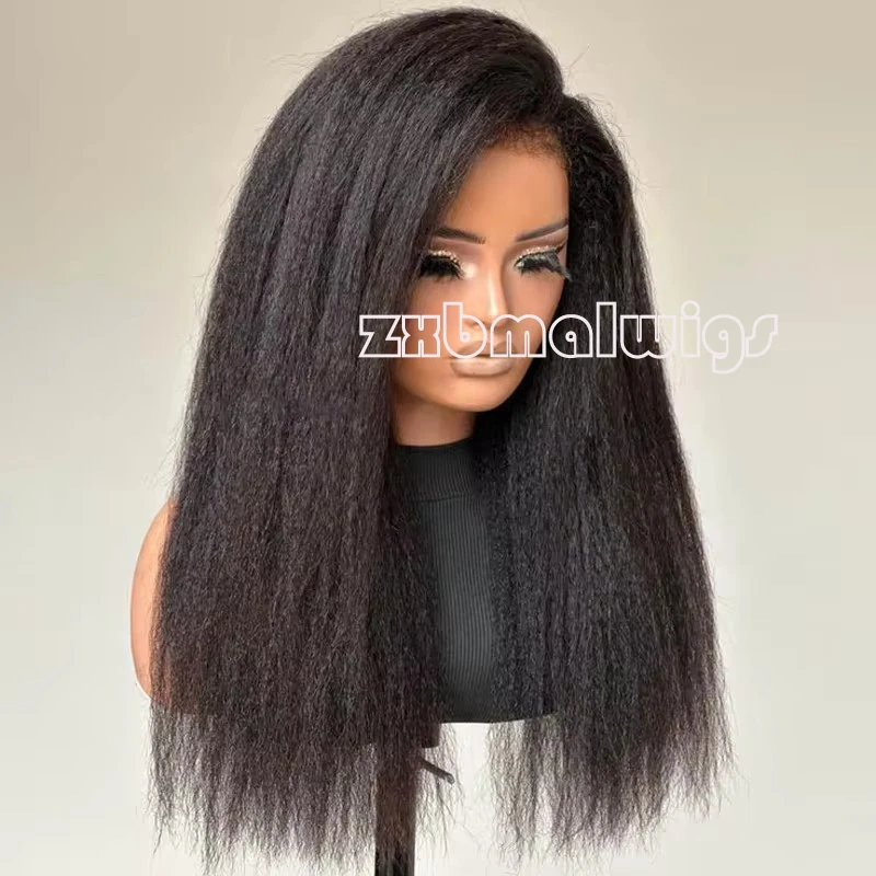 

Синтетические волосы 13x4, парик спереди, черный яки, странные прямые парики, бесклеевое термостойкое волокно, кружевной парик, волокно для косплея