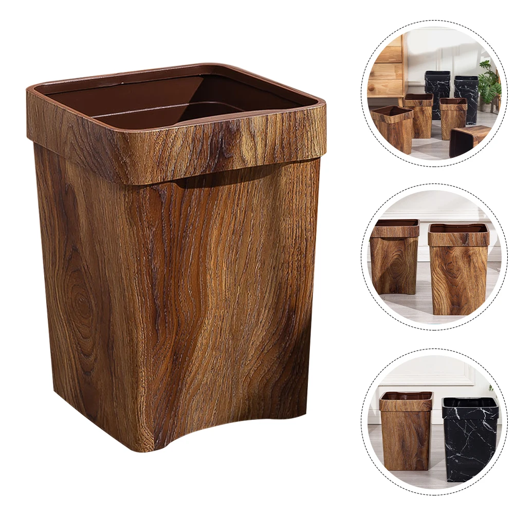 

Imitation Wood Grain Trash Can 11L Kitchen Bathroom Waste Bin Plastic Home Garbage Bucket Retro Style Rubbish Basket Easy Clean