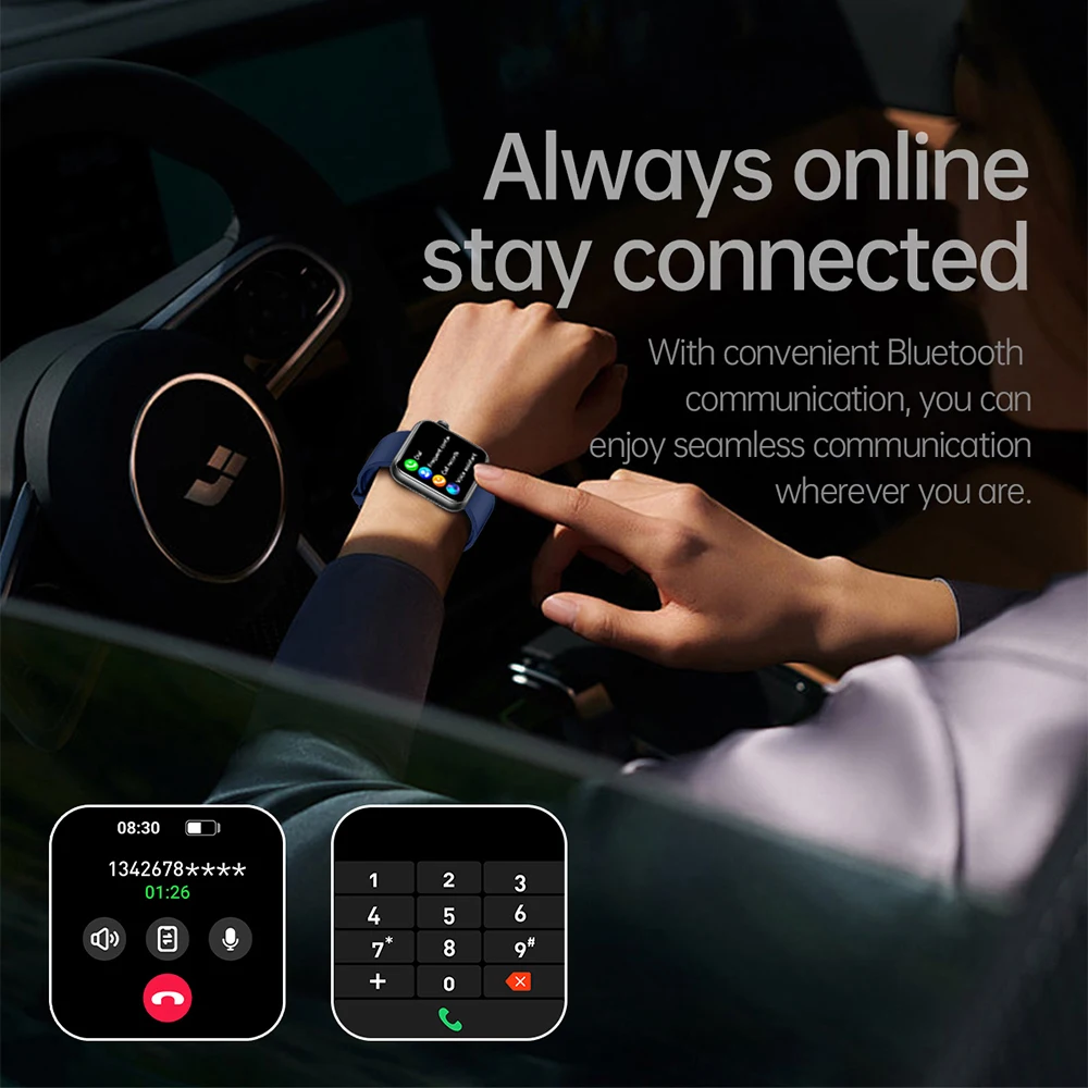 TK50 Bluetooth Calling Смарт-часы 1,72 "HD-экран Фитнес-трекер IP68 Водонепроницаемые умные часы с кровяным давлением и кислородом и пульсом