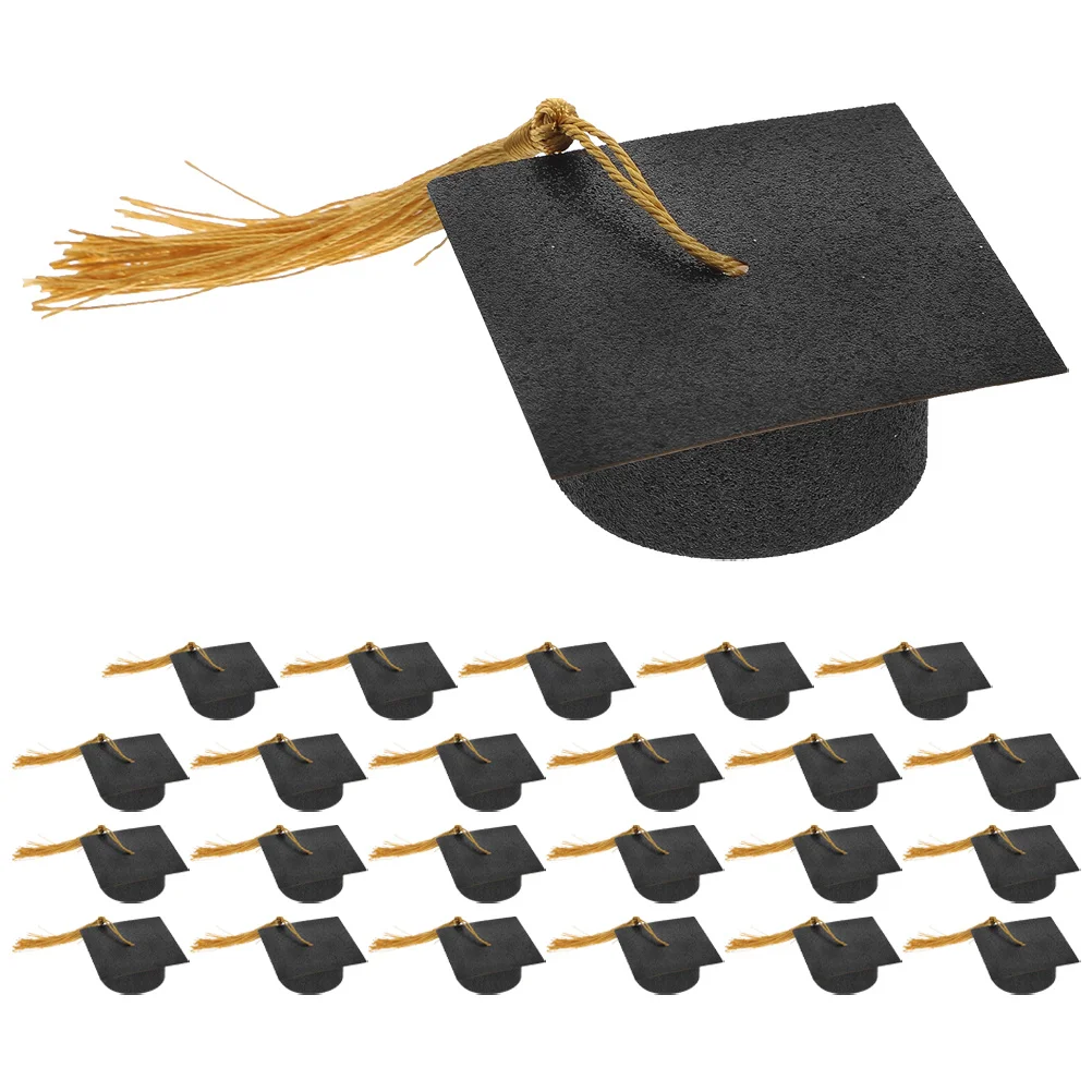 

24pcs Cap Bottle Caps Mini Graduation Hat For Wine Goblets Decorations Party Supplies Kitchen Bar Accessories Wine Glass Decor