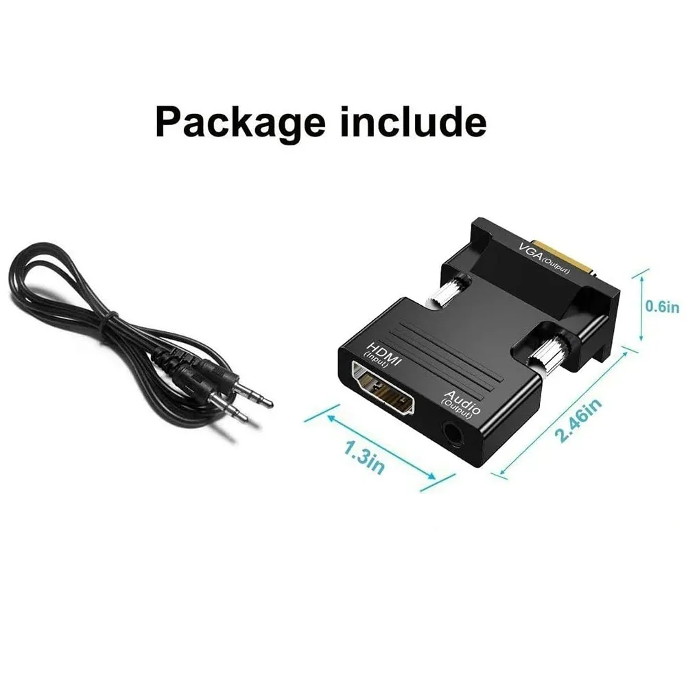 1080P HD to VGA Adapter with 3.5mm Jack Audio Output Video Converter for Laptop PC Computer Monitor Projector HDTV Set-top Box