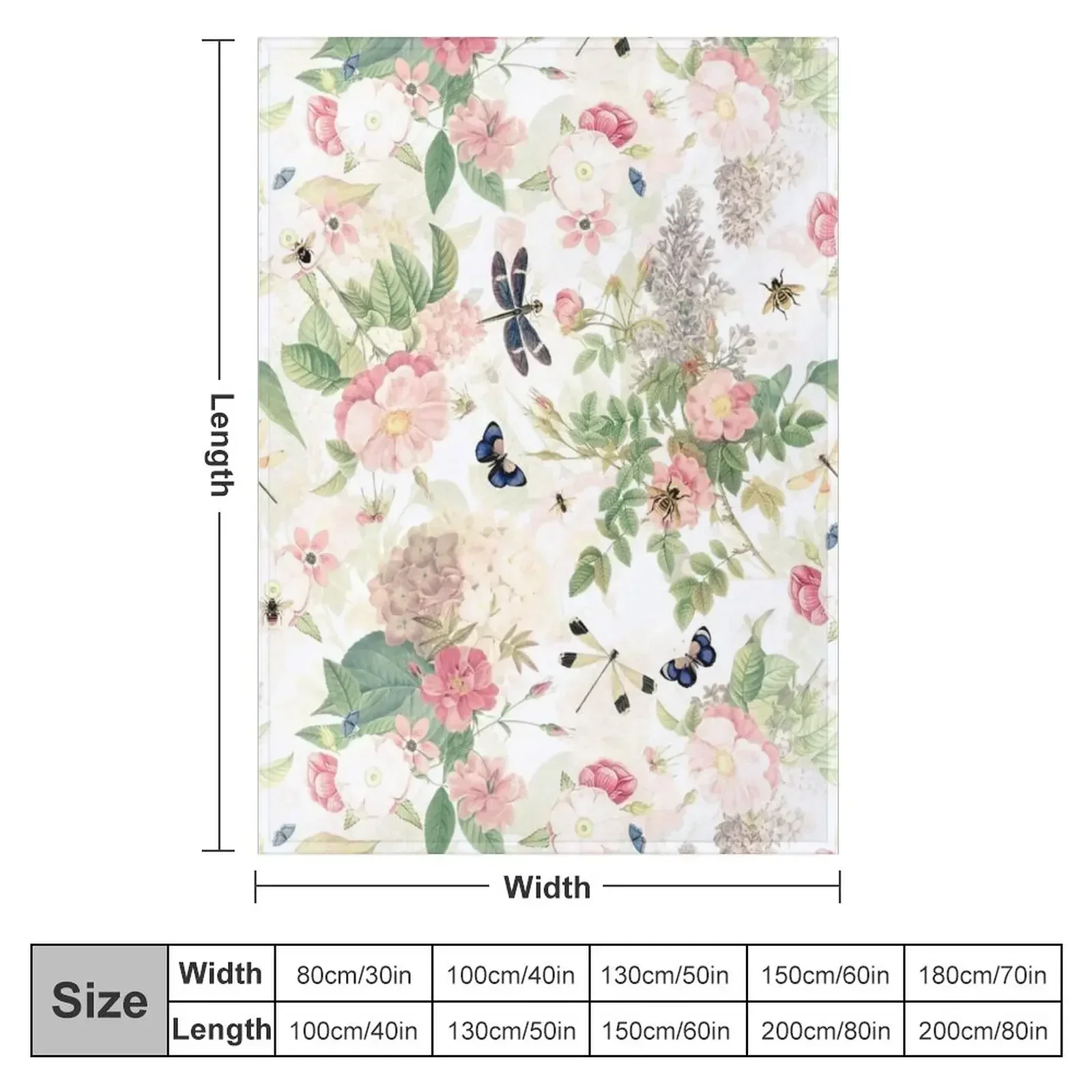 UtART - Vintage Roses Spring Flower And Early Insects Pattern - Sepia Blush Cream white Throw Blanket Picnic Camping Blankets