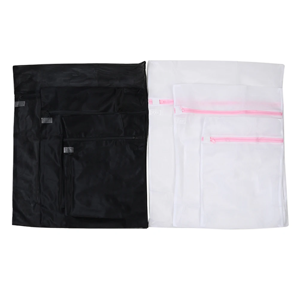 

6pcs Laundry Bags With Zipper For Blouse Shirts Pants Foldable Lightweight Washing Protection White Black Size L