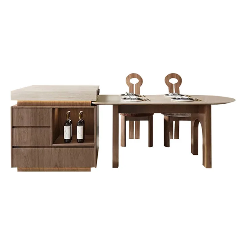 

French, retro, arc, island, dining table, integrated, original wood grain style