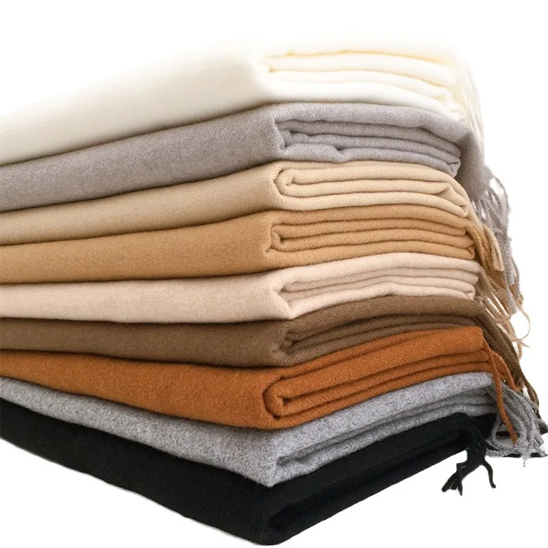 Новый женский зимний шарф 2025 года, однотонный белый большой толстый теплый платок из искусственного кашемира с кисточками на шею