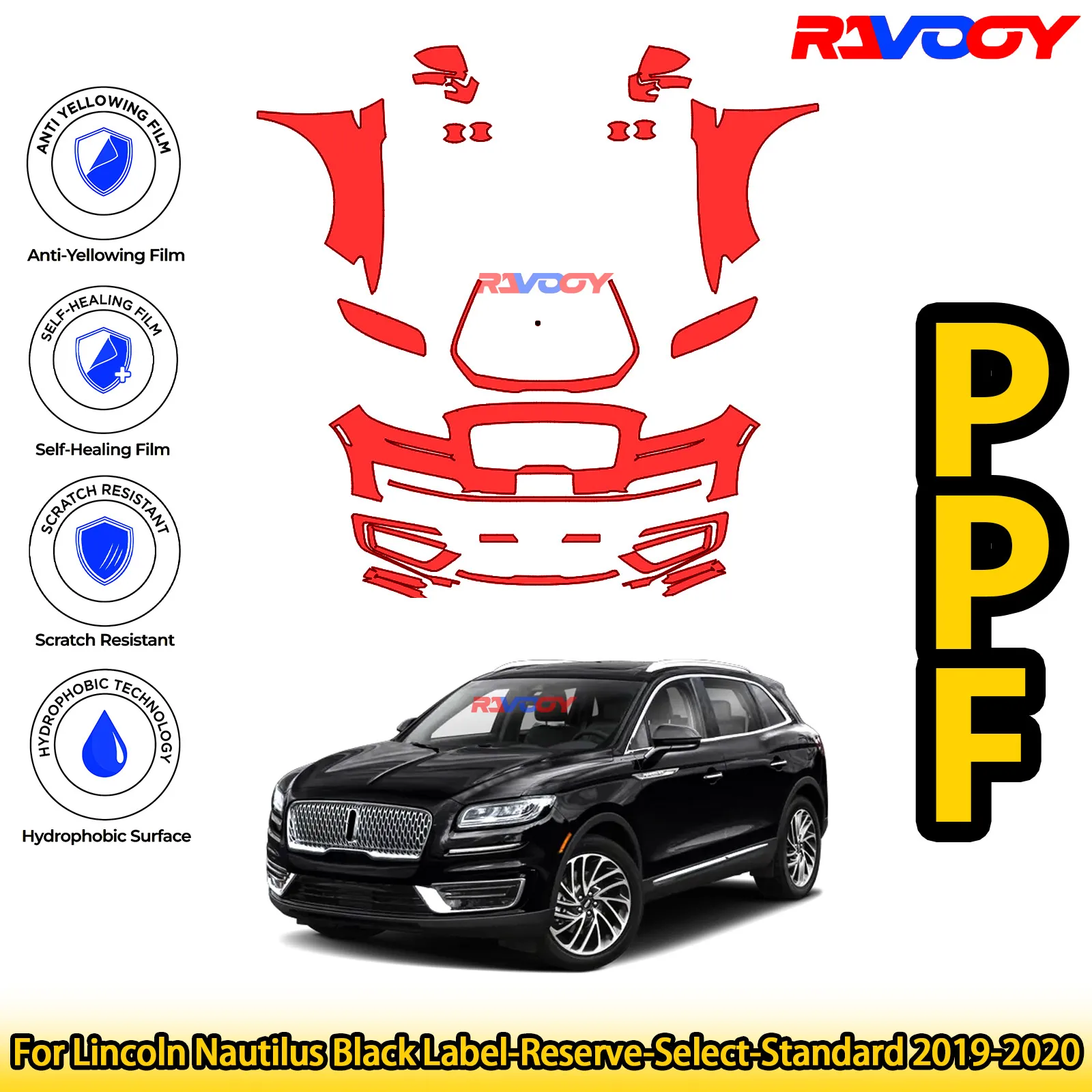 

For Lincoln Nautilus Select-Standard 2019-2020 Glossy Matte Black Precut front PPF Kit Paint Protection Film