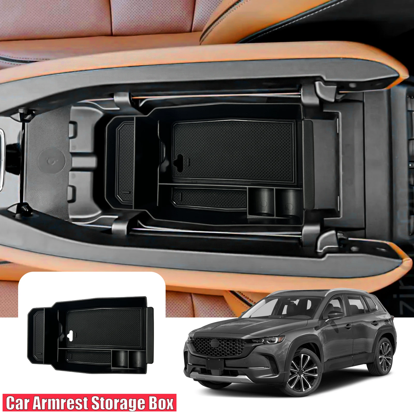 

Car Central Storage Box for Mazda CX-50 2023 Non-slip Rubber Armrest Storage Box Auto Interior Mazda CX-50 Accessories