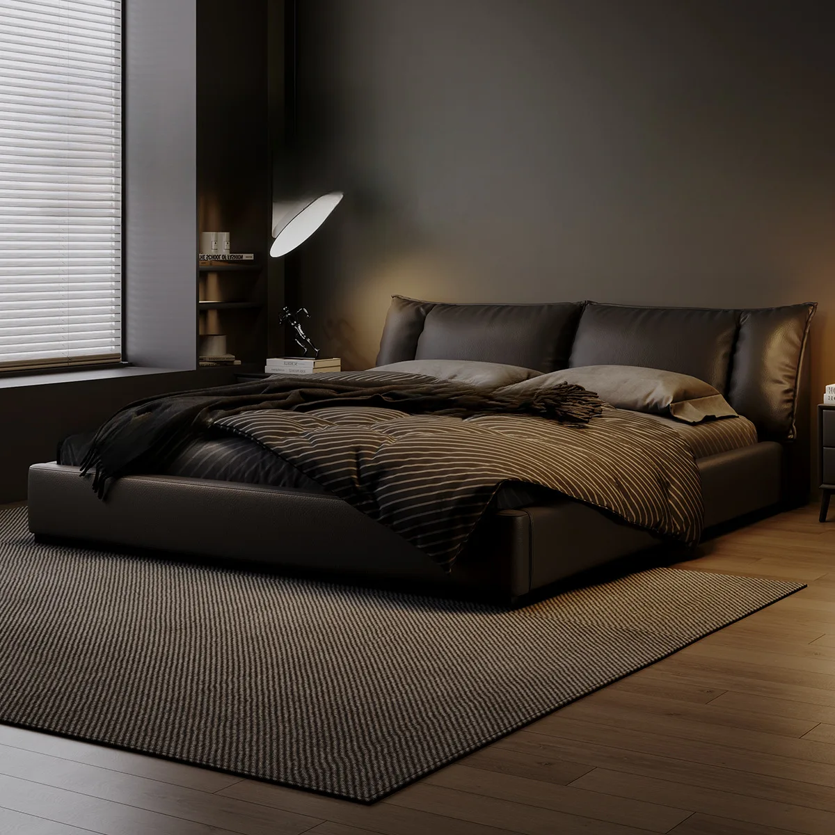 Household leather bed solid wood bed board cowhide Italian master bedroom soft  1.8 meters wedding  high-end atmospheric