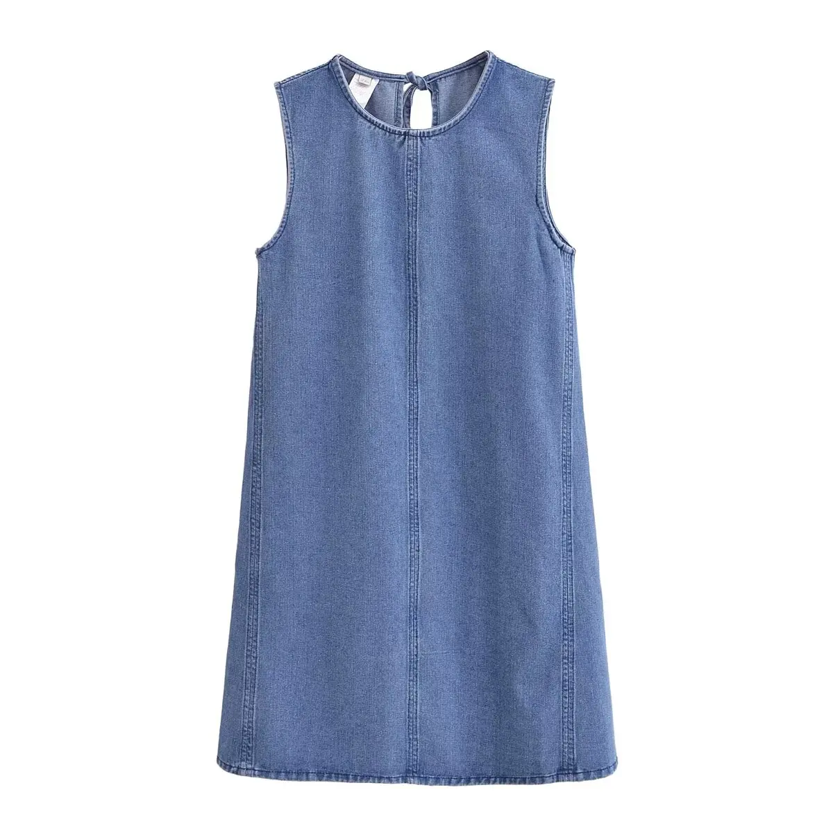 Dave&Di Nordic Minimalist Solid Color Denim Dress Round Neck Sleeveless Mini Casual Summer Dress Commuter Tank Dress