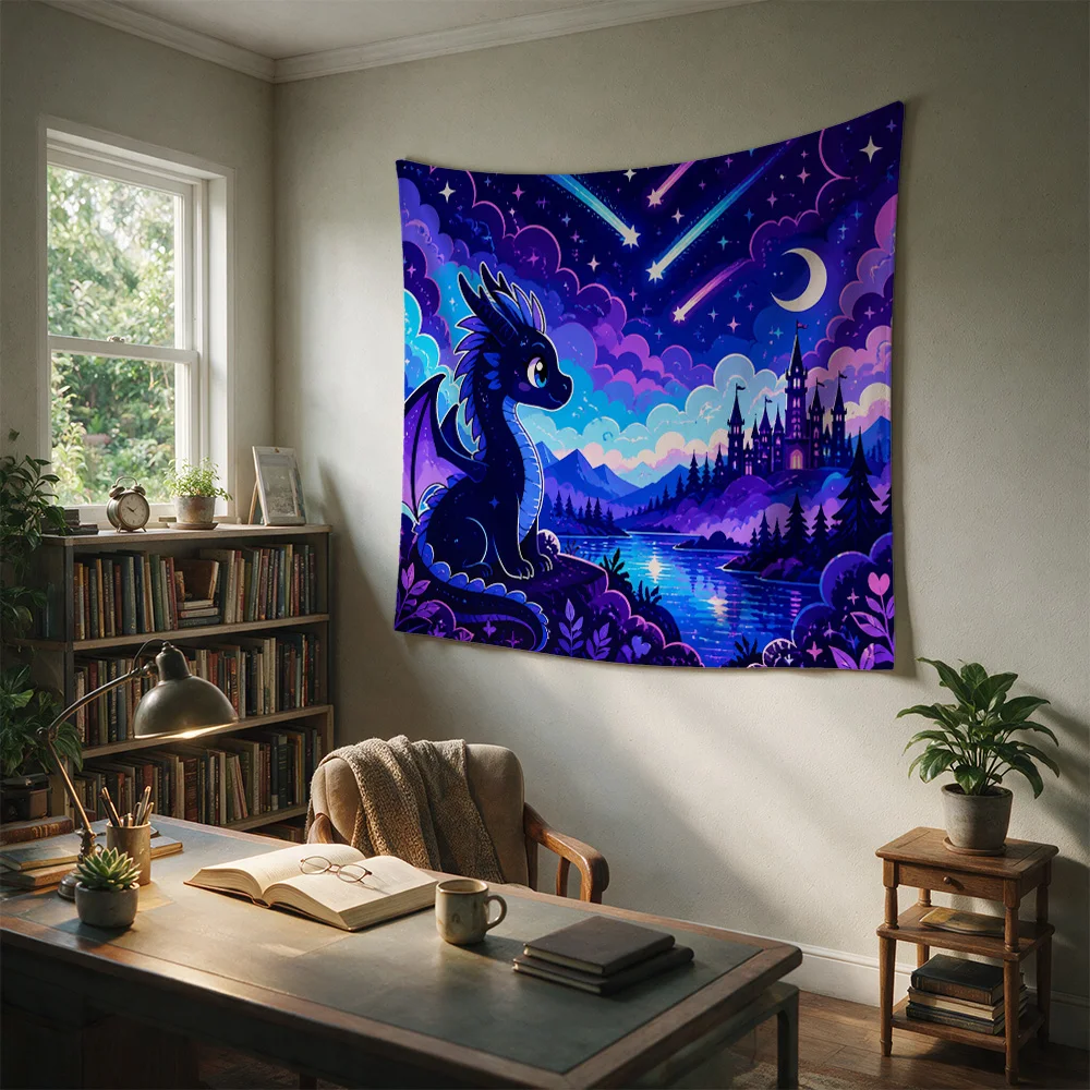 Vibrant Galaxy Dragon Night Sky Tapestry Bohemian Wall Hanging for Bedroom Living Room Decor