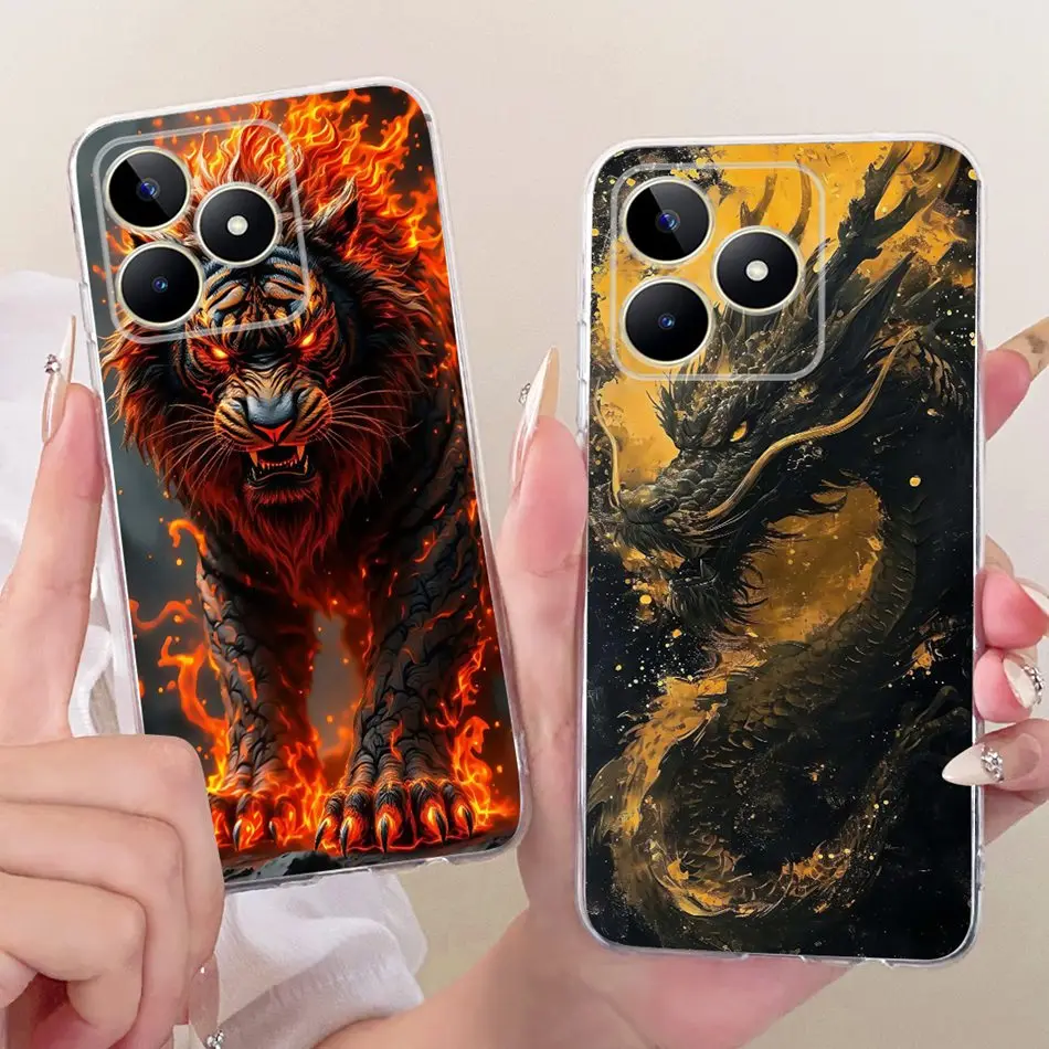 ل Realme ملاحظة 50 C51 C51s C53 كول التنين النمر نمط جراب هاتف ل Realme C51 C51S C53 نوت 50 4G لينة سيليكون حافظة من البولي يوريثان