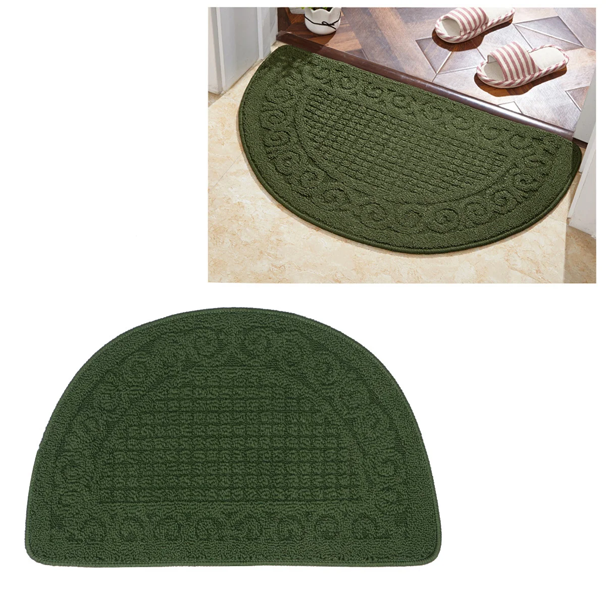 

1Pcs Polypropylene Fiber Semi-Circular Door Mat Dark Green 40x63cm Non-Slip Indoor Floor Mat for Home Office Bathroom Durable