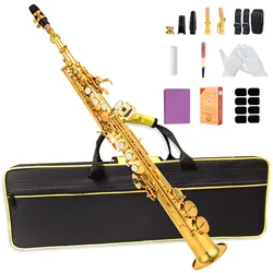 Brass Straight Soprano Saxophone Bb BFlat Woodwind Instrument Natural Shell Key Carve Pattern with Carrying Case Sax Accessories