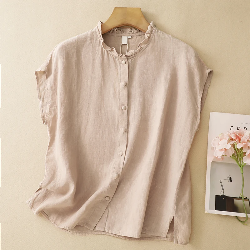 

Cotton Linen Sleeveless Cardigan Blouse Female Summer New Loose Women Big Size Temperament Leisure Round Neck Shirt Tops F954