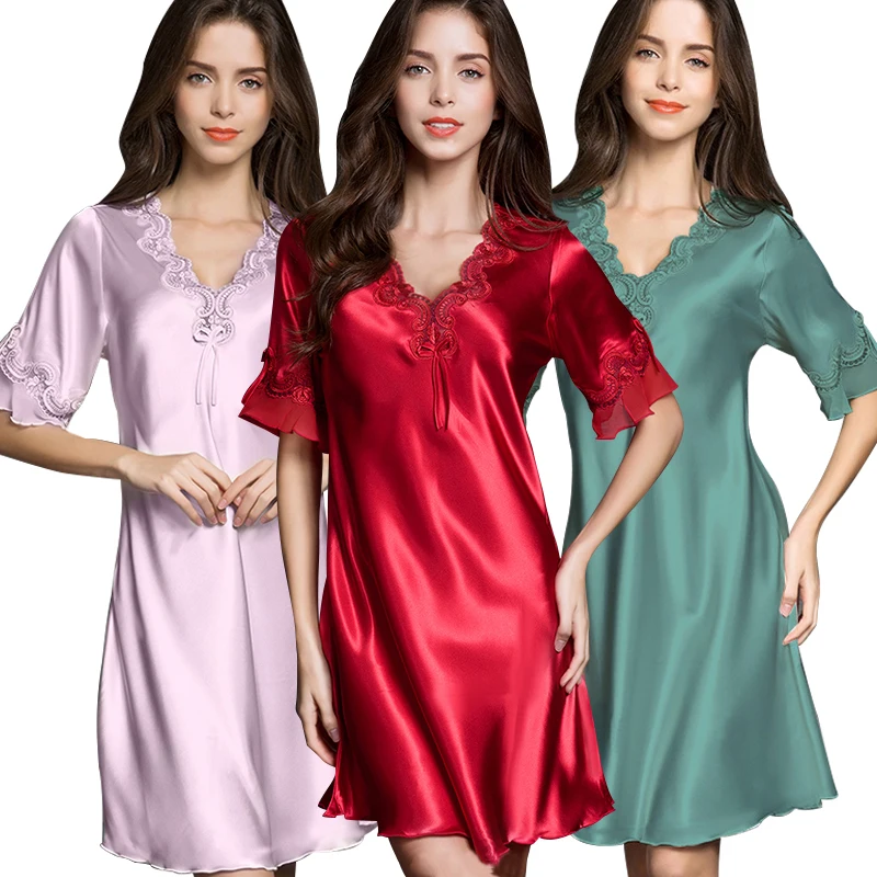 

RUFFLE MID SLEEVE SLEEVE Nightdress Nightgown Fashion Ladie Lace Sexy Sling Lingerie Satin Sleepwear Nightwear Pyjama Loungewear