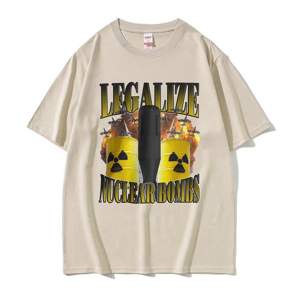 مضحك قانونية القنابل النووية ميمي تي شيرت للجنسين موضة الفكاهة نمط المتضخم تي شيرت الرجال الصيف 100% القطن الراحة تي شيرت