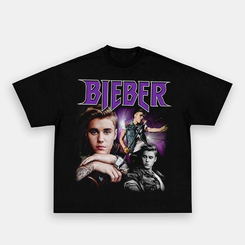 2024 Fashion Trend high-end Justin - Bieber American retro rock street trend the same men's short-sleeved T-shirt loose