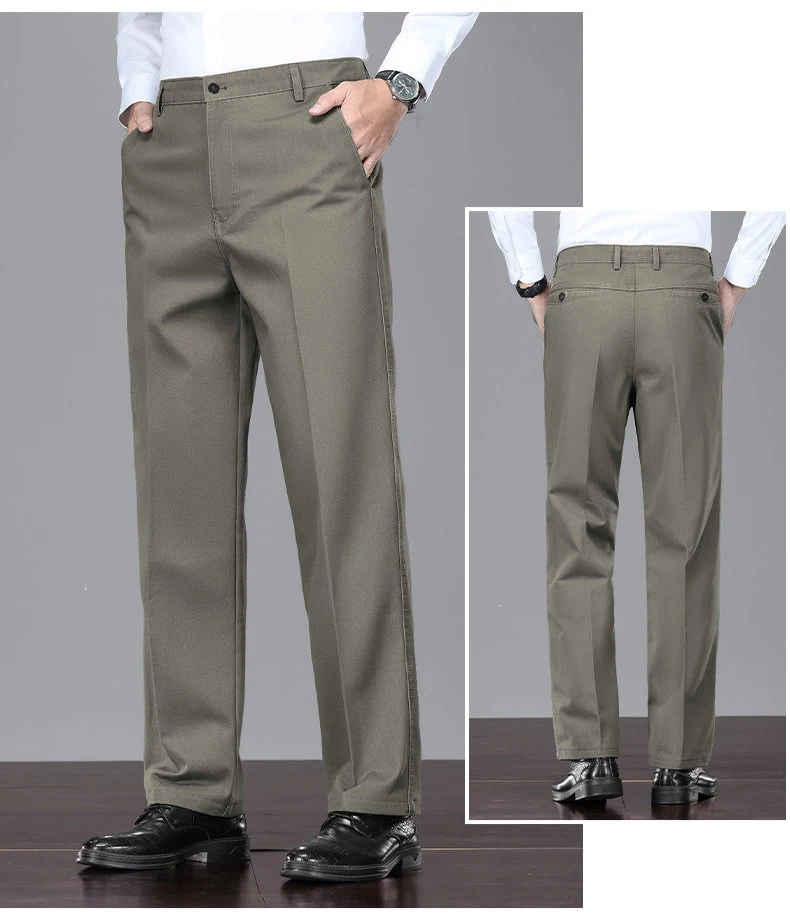 Herrenhose aus 100% Baumwolle, Business-Casual-Anzughose, klassische Passform, plissierte Vorderseite, Anzughose für Männer – Detail 9