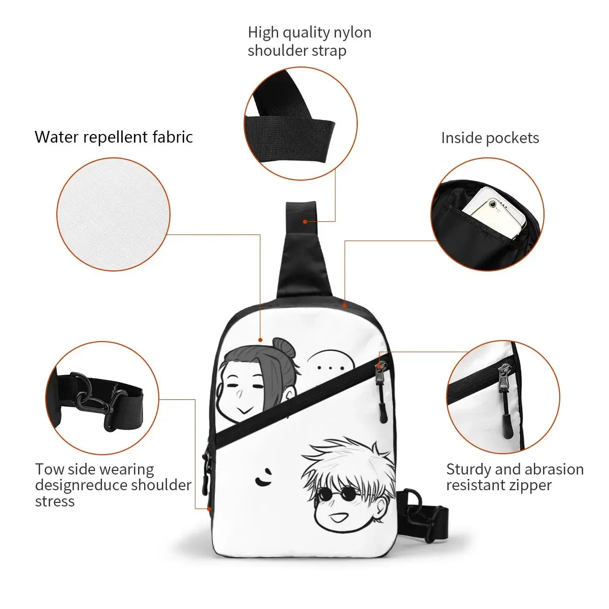 حقيبة الصدر Gojo And Geto للرجال Sling Crossbody حقيبة الصدر حقيبة السفر المشي لمسافات طويلة Daypack حقيبة الكتف