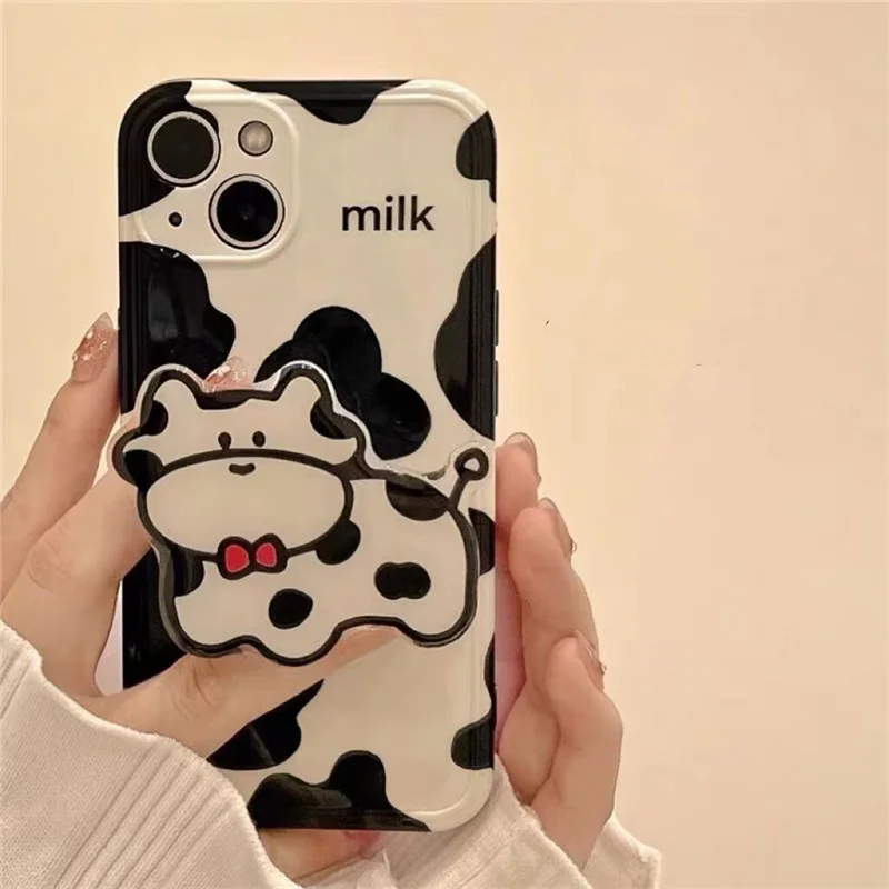 Cow Print Phone Case For iPhone 14 13 12 11 Pro XS MAX XR 7 8 Plus Mini SE2020 Silicone Cover Cases With Holder