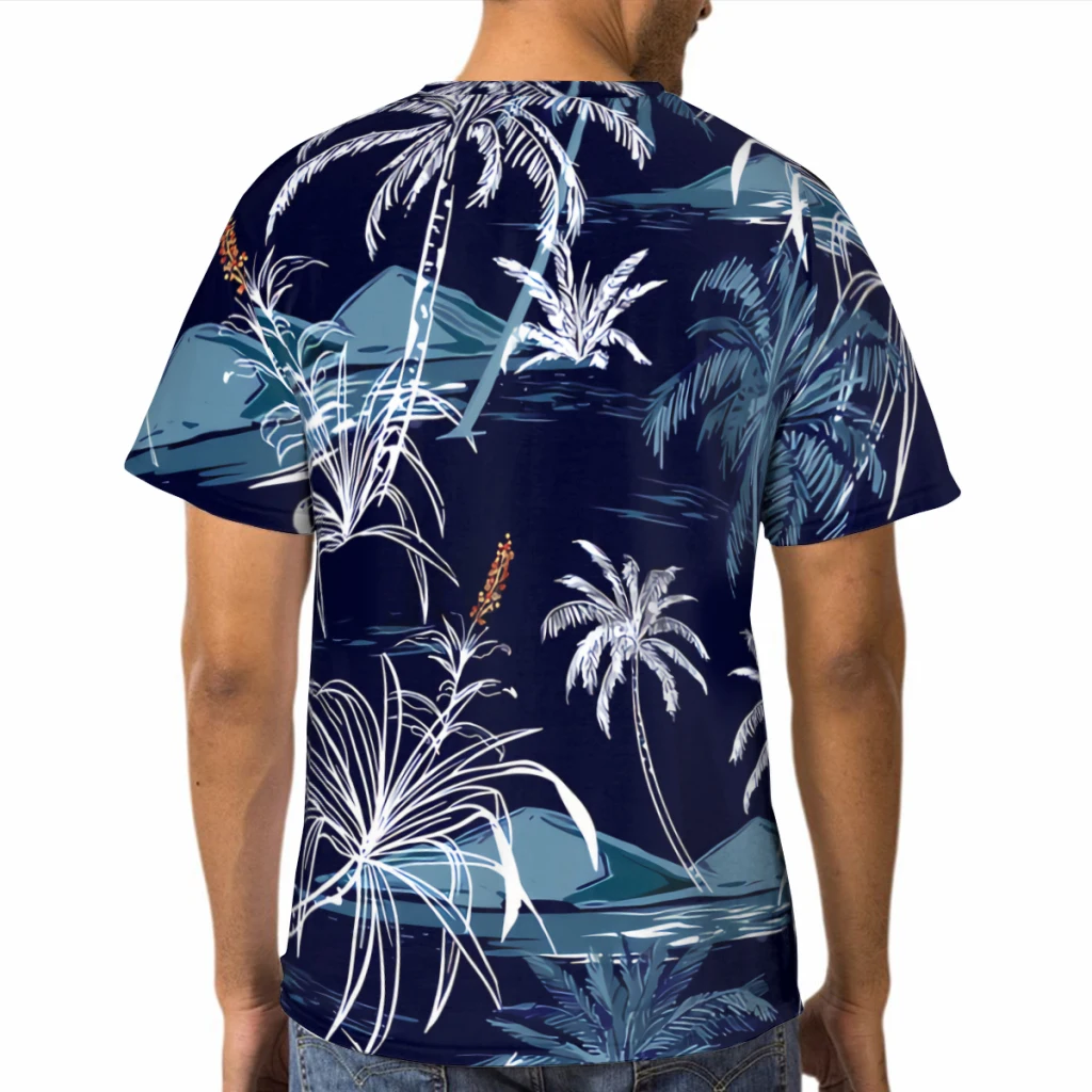 Tropics Pattern Men's TShirts Aloha Monotone Blue Seamless 3D Printed Oversized Short-Sleeved Polyester Harajuku Tops Streetwear