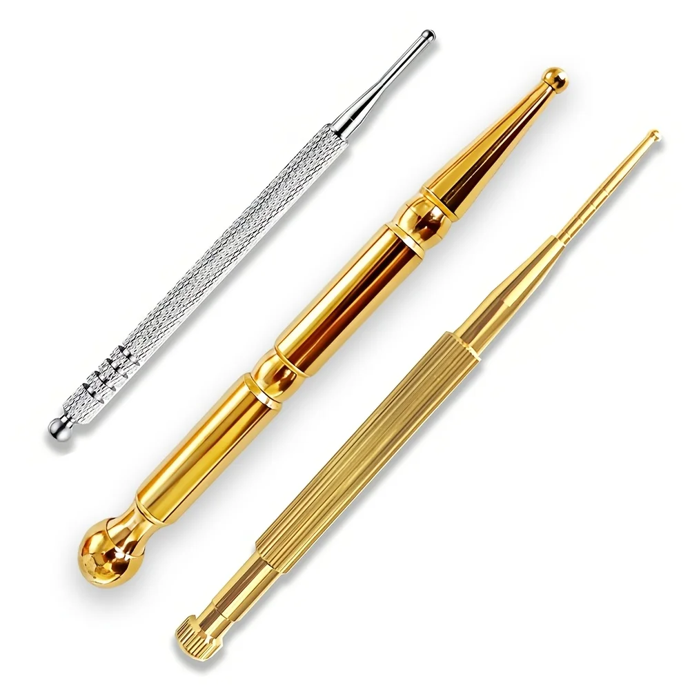 

3 Pieces Facial Reflexology Massage Tool Stainless Steel Acupuncture Pen Double Headed Spring Loaded Ear Body Point Probe Pen