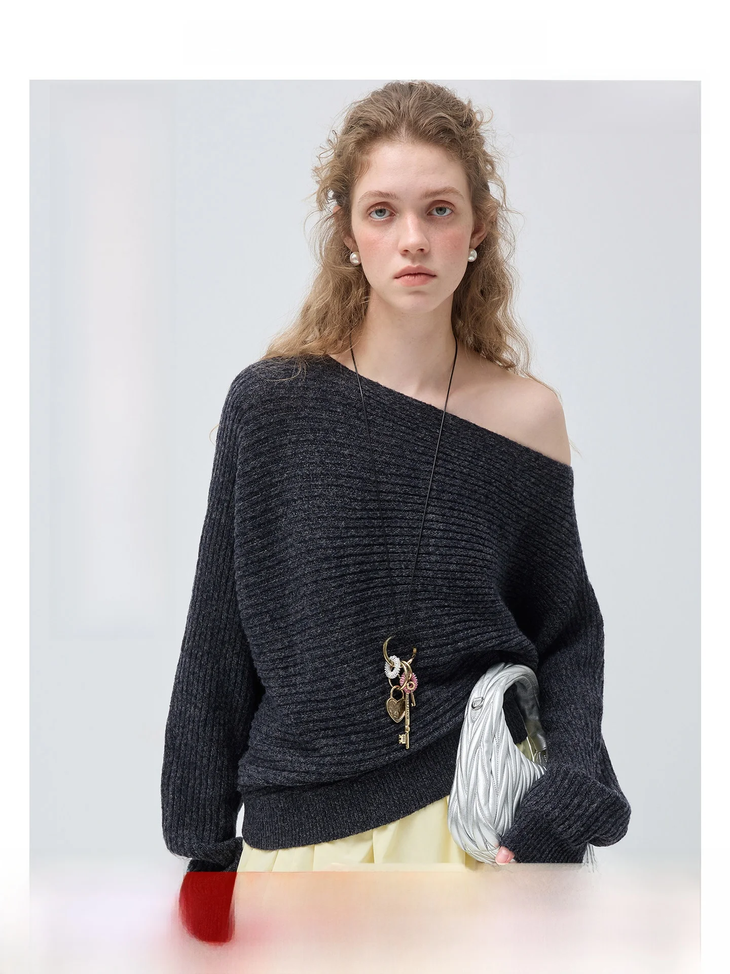 

Vega Chang Women's Knitted Woolen Sweater Spring 2026 oulder Bared Lazy Sle Long Sve Straight Cut Korean Sle Commute...