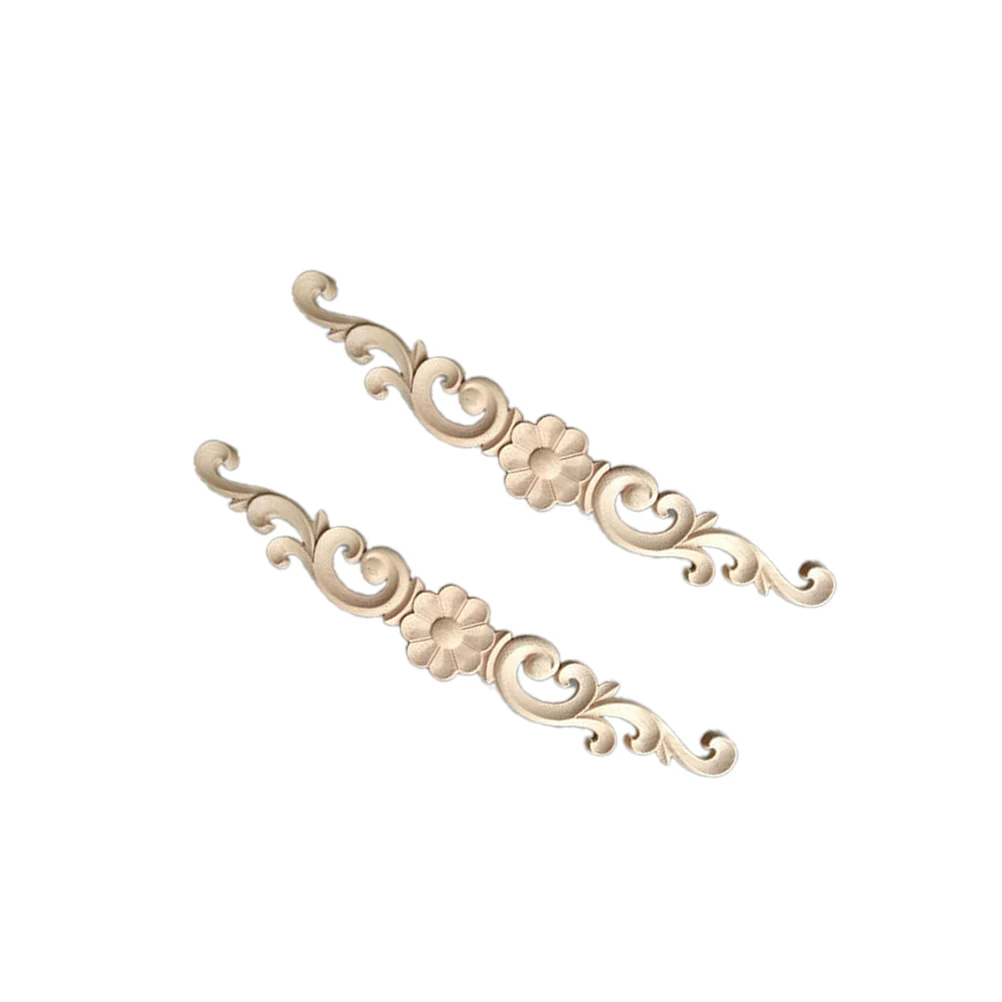 

2pcs Solid Carved Door Head Applique Unpainted Frames Wall Cabinet Decor Trim Wood Carved Onlay Onlay For niture
