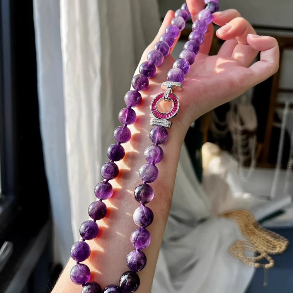 

AYJEWELRY 50cm Length Large 12mm Natural Gemstone Amethyst Purple Round Bead Necklace Sweater Chain For Women Wholesale