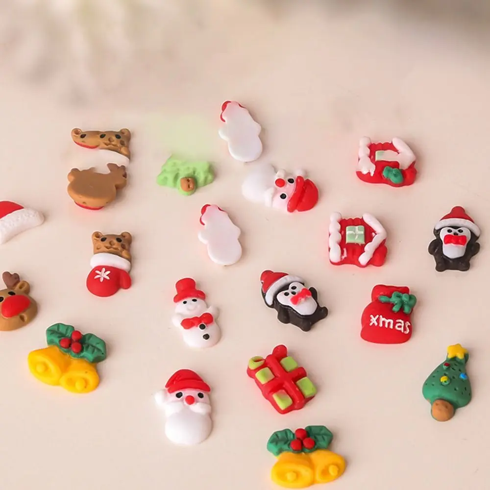 20pcs Cartoon Christmas Nail Art Decoration Resin Christmas Tree Nail Art Accessories Luminous Santa Claus Nail Art Ornament