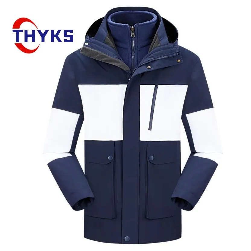 Outdoor Detachable Inner Hiking Jacket Men's Windproof Waterproof Thickened Warm Skiing Suit Couple Contrast Color Casual Coat