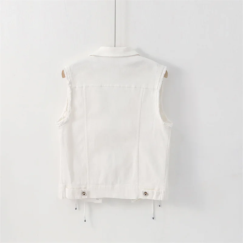 Denim Vest Female Fashion Spring Autumn Sleeveless Wild Tops Short Jacket Women Jean Waistcoat White Black S-5XL