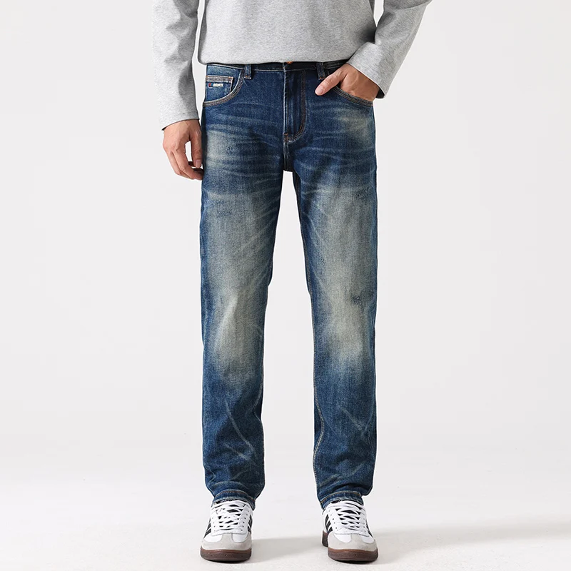 

Y2K Модельер Мужские Джинсы Высокого Качества Ретро Синие Стрейч Slim Fit Винтажные Джинсы Мужские Повседневные Джинсовые Брюки с Вышивкой Hombre