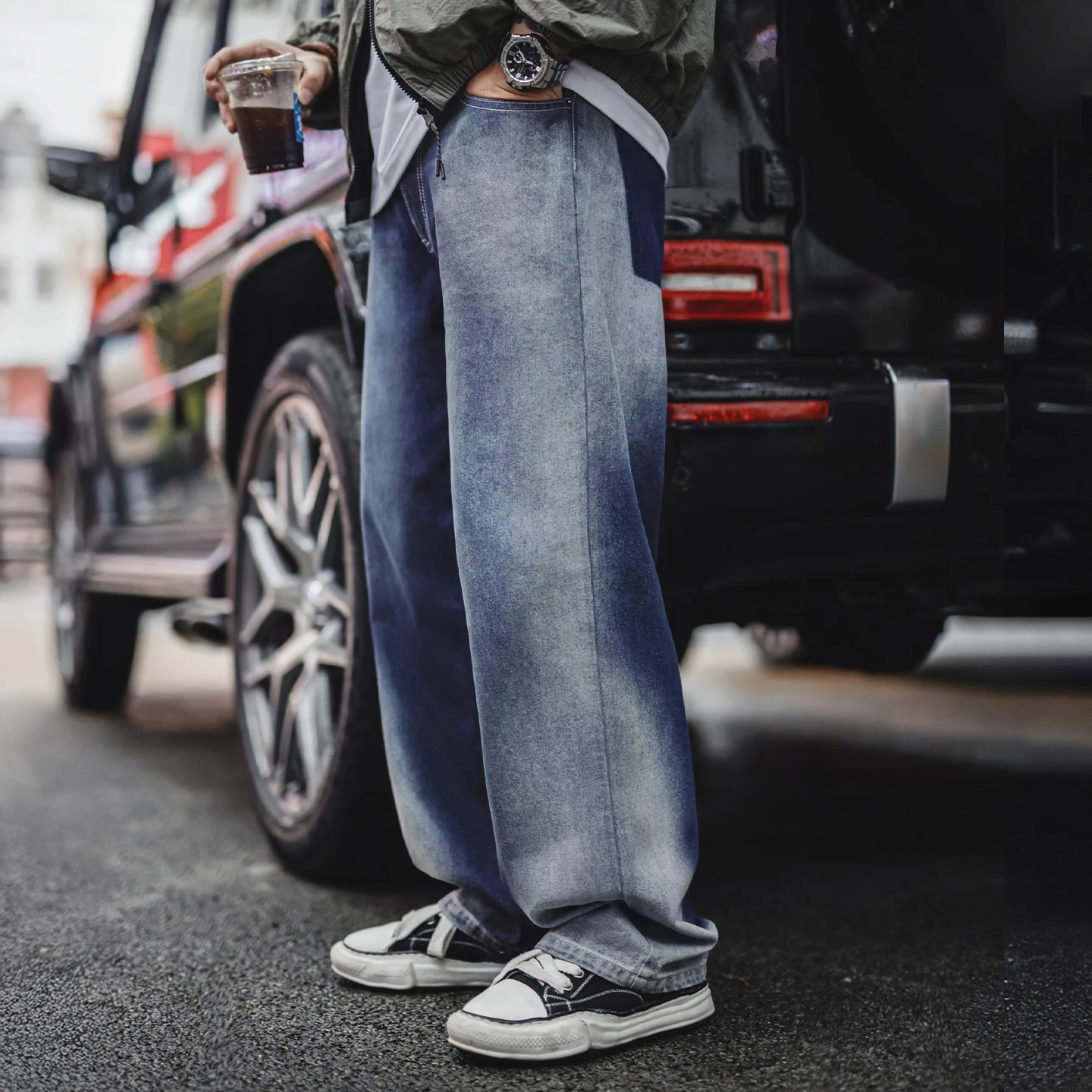 

Мужские винтажные потертые синие джинсы Maden с градиентом Cleanfit, прямые джинсовые брюки из саржи, повседневные брюки на молнии на весну и осень