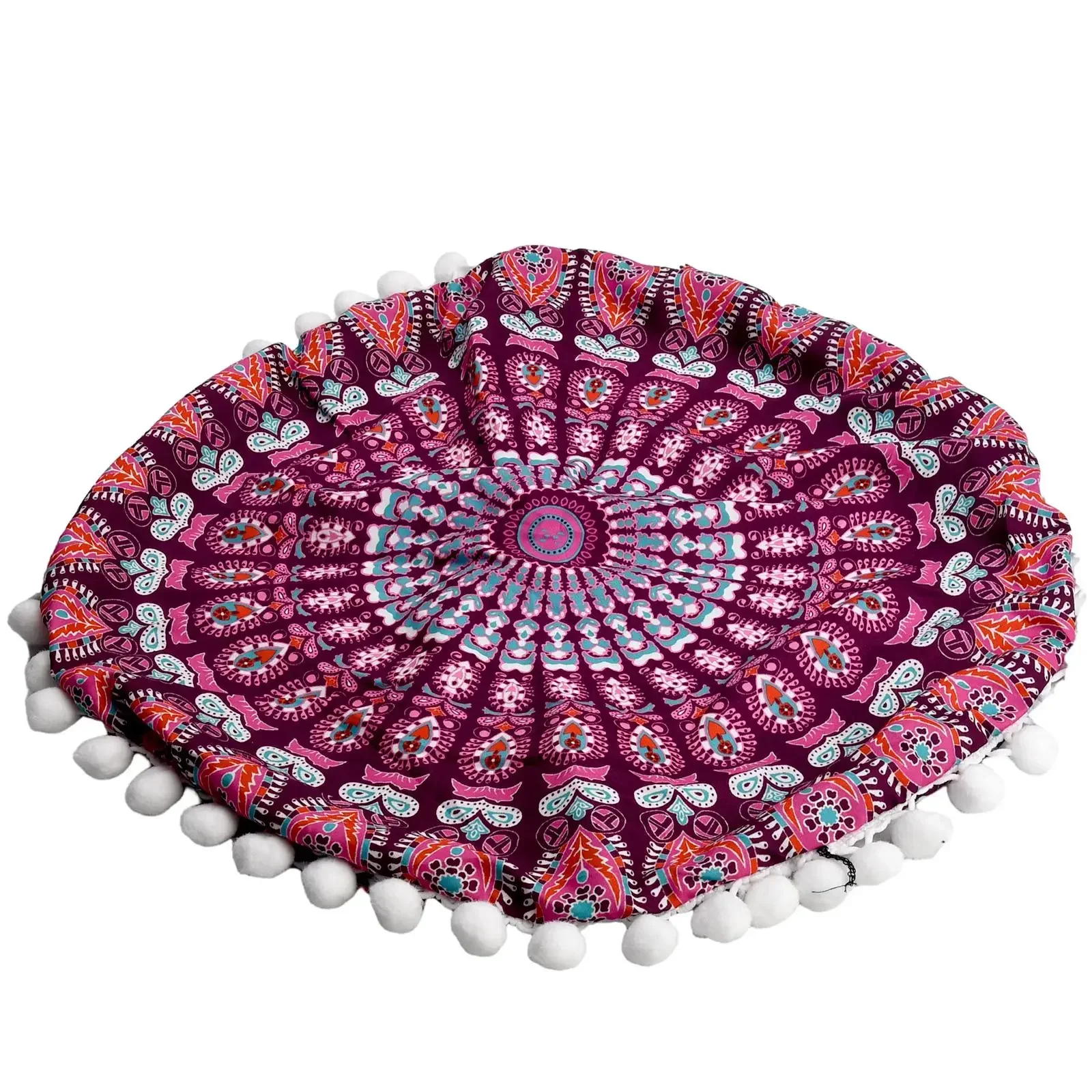 43CM Round Bohemian Mandala Pattern Pillowcase Indian Elephant Printed Cushion Cover Boho Meditation Floor Pillows Case