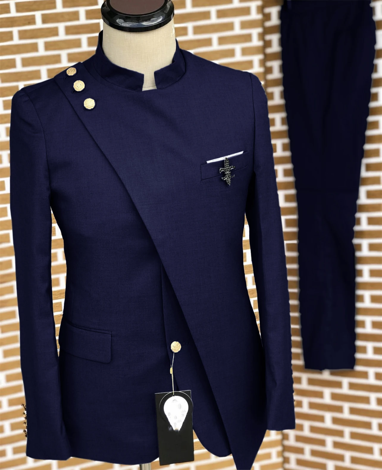 Royal Blue Men Suits Costume Homme Gold Buttons Blazer Double Breasted Party Groom Wear Men Wedding Prom Tuxedo 2 Pcs